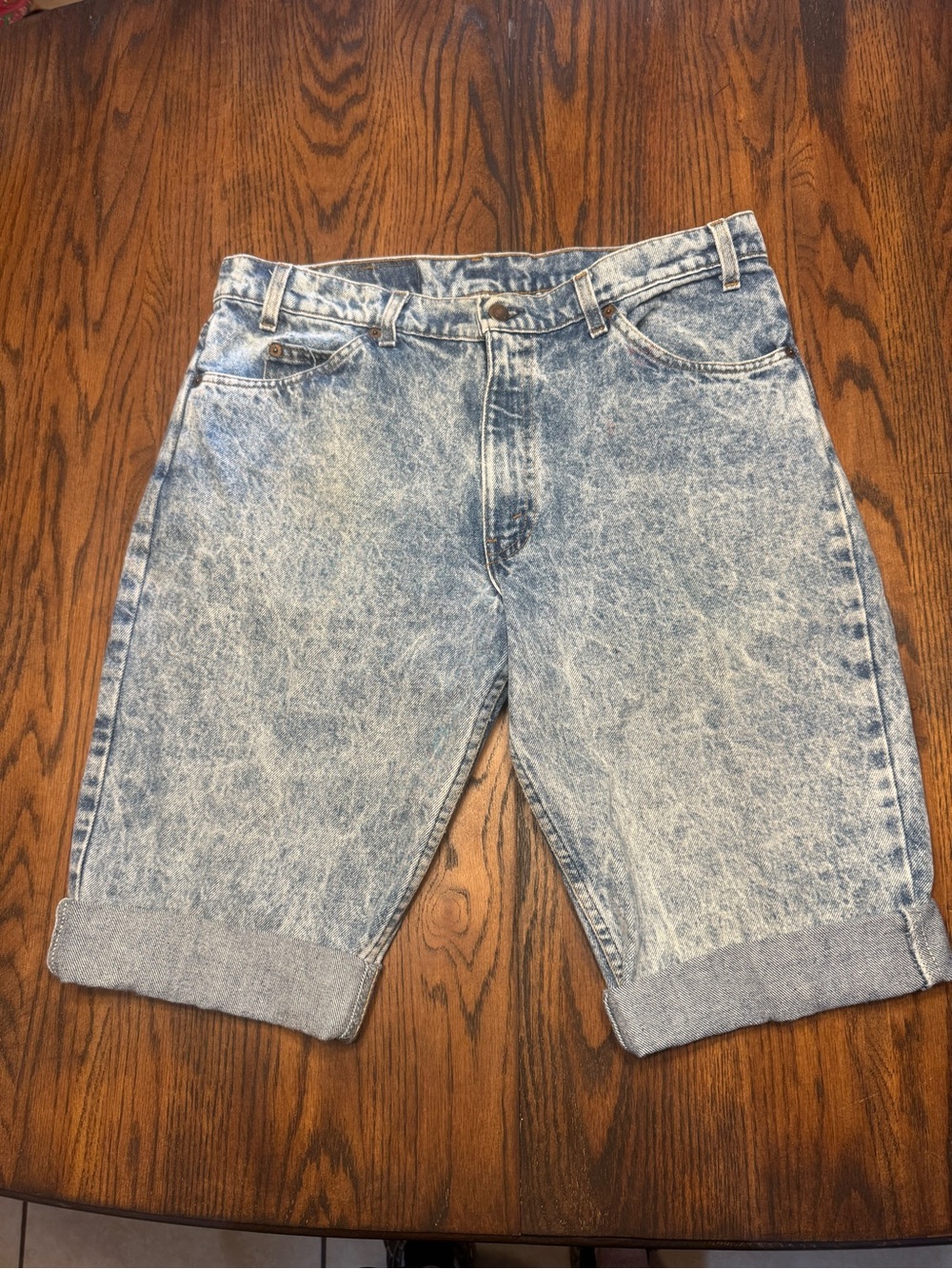 Vintage Orange tag Levi's Acid Wash Denim Rolled Hem Shorts - Light Blue
